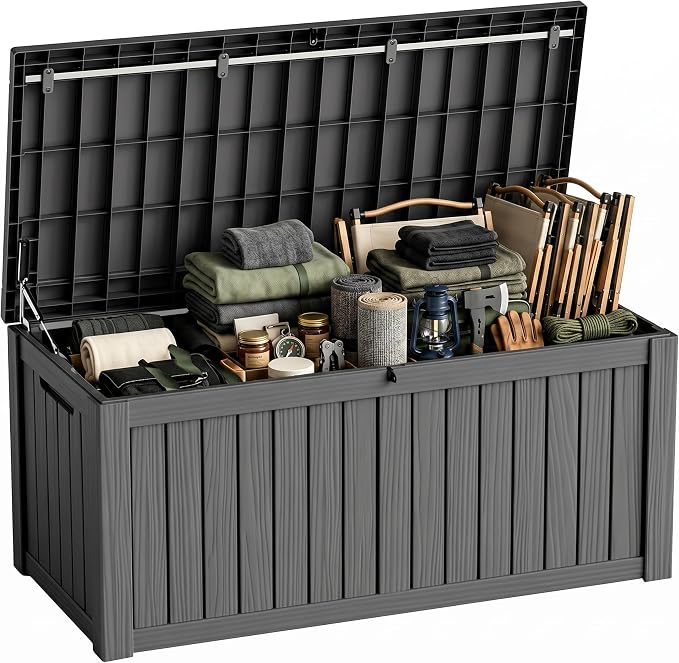 EasyUp 150 Gallon Deck Box Large Deck Box for Indoor and Outdoor,Waterproof Storage Boxs for Patio Furniture,Garden Tools,Cushions, Lockable and UV Resistant,Easy to Install(Black)