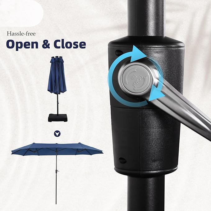 PHI VILLA 13 ft Outdoor Patio Umbrella, Large Rectangular Double Sided Market Table Twin Umbrellas with Crank Handle for Deck Pool, Navy Blue