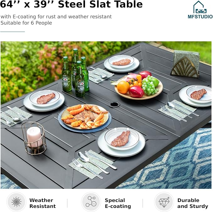 MFSTUDIO Outdoor Dining Sets for 6, 7 Pieces Outdoor Rattan Dining Table Furniture Set, Patio Table and Chairs for 6, Wicker Patio Dining Set for Porch, Backyard