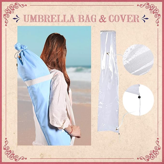 LAGarden Fringe Patio Umbrella with Carry Bag & Cover Vintage Wood for Event Outdoor Garden Yard Wedding Bistro Table