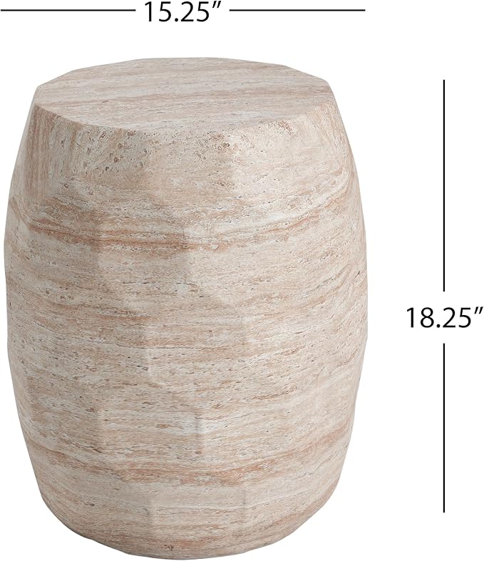 Outdoor Side Table 15.25" Drum Shape Concrete Side Table, Patio Tables for Outside Decorative Garden Stools, No Assembly Accent Table for Patio Porch Living Room, Beige