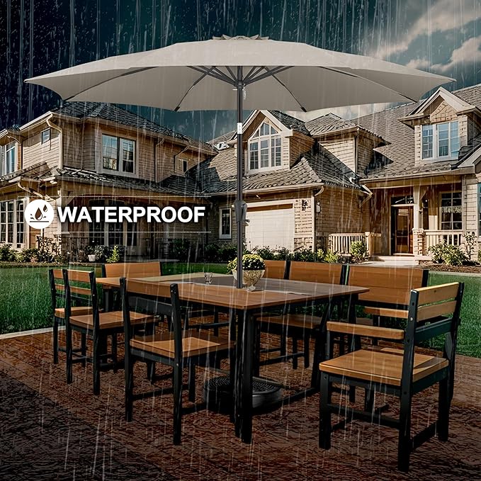 FLAME&SHADE 10 ft Outdoor Market Patio Table Umbrella with Fiberglass Rib Tips and Tilt, Taupe