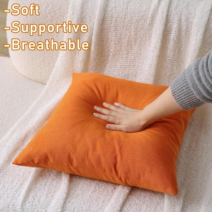 Outdoor Throw Pillows with Inserts, Waterproof Pillows for Outdoor Seating, Square Decorative Garden Cushion for Patio Furniture, Bed, Couch, Sofa (Orange, 20" x 20" (Pack of 2))