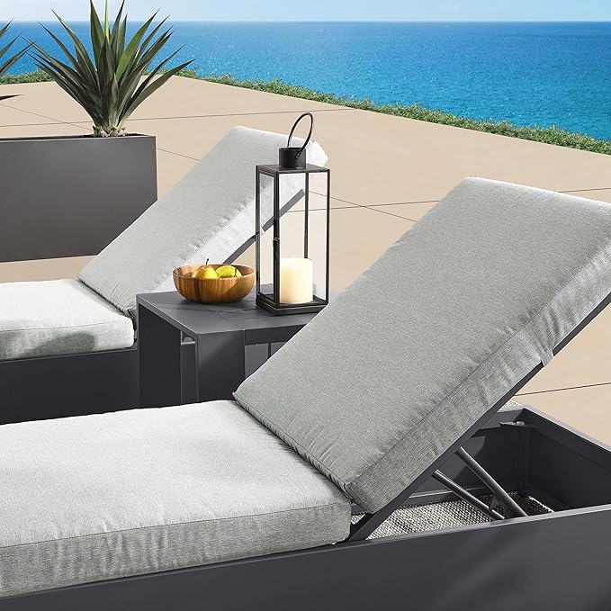 Modway Tahoe Aluminum Outdoor Patio Set of 2 Chaise Side Gray, 3-Piece Set of Pool Lounge Chairs and Accent Table for Backyard Furniture