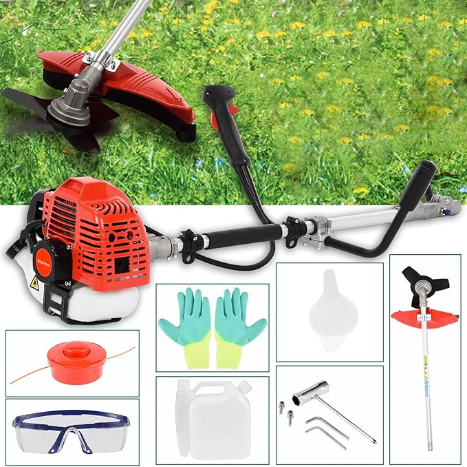 Cuteam Lawn Mower, Strong Powerful Full Functioning Guard Accessories Hedge Trimmer 52cc 2-Stroke Gas Straight Shaft String Backpack Grass Trimmer (Red)