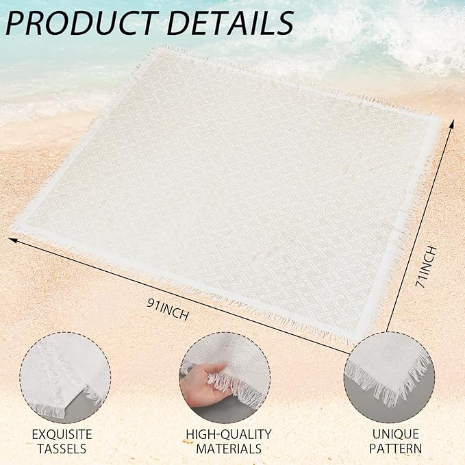 Boho Fringe Beach Umbrella with Extra Large Picnic Blanket Set, 6.5Ft UPF50+ Tassel Ruffles Umbrella 71"x 91" Picnic Blanket for Beach Wedding Bridal Shower Birthday Party Patio Lawn