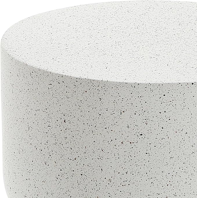 LuxenHome Outdoor Side Table, 21'' White with Gray Flecks Pillar Round Concrete Accent End Table, Garden Stool for Patio, Yard, Indoor Outdoor Coffee Furniture for Living Room