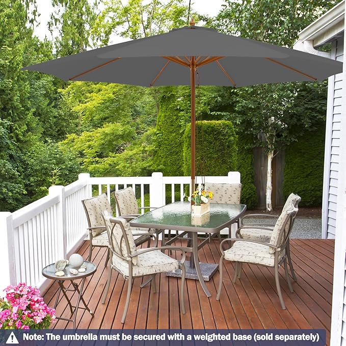 Giantex 10FT Patio Umbrella, Outdoor Table Market Umbrella with 8 Bamboo Ribs, Pulley Lift and Ventilation Hole, Outdoor Sunshade Umbrella for Poolside Backyard Beach