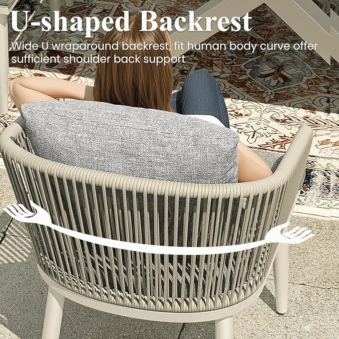 LayinSun 9 Pieces Outdoor Patio Dining Set, Aluminium Rectangular Dining Table and Wicker Rattan Chairs Set for Outside Backyard, Poolside