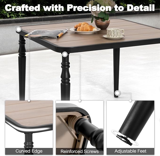 NUU GARDEN 5-Piece Outdoor Dining Set 37 Inch Square Table with Umbrella Hole Wood-Grain Top 4 Textilene Chairs Weather-Resistant Low-Maintenance for Porch Backyard Garden Poolside Black Brown