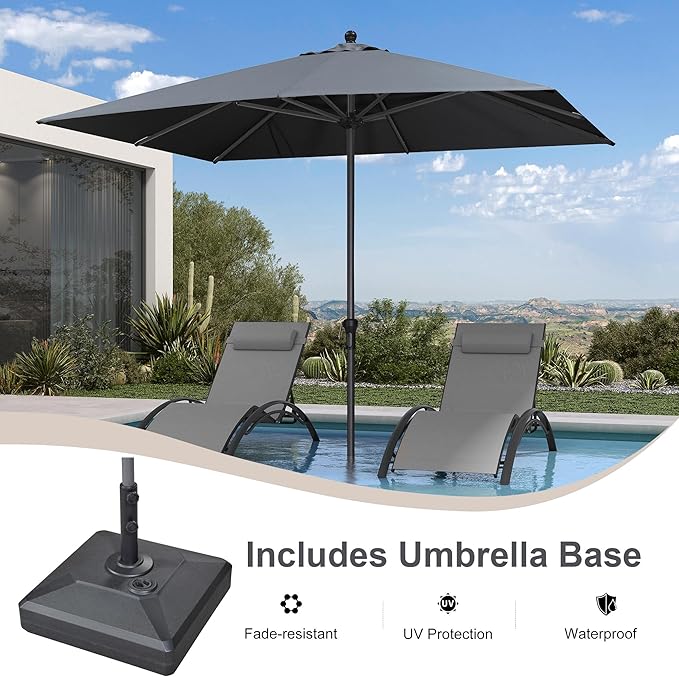 PURPLE LEAF 10' x 8' Rectangle Patio Market Umbrella with Base Outdoor Table Umbrellas Aluminum Frame Sun Shade with 8 Sturdy Ribs for Garden Deck Lawn Pool Gray