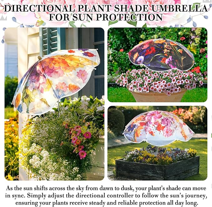 6 Pack Plant Umbrellas for Outdoor Plants, Adjustable Angle Plant Shade 25" Upgraded Large Plant Umbrella, 43.3" Sun Shade for Potted Plants Garden Beds