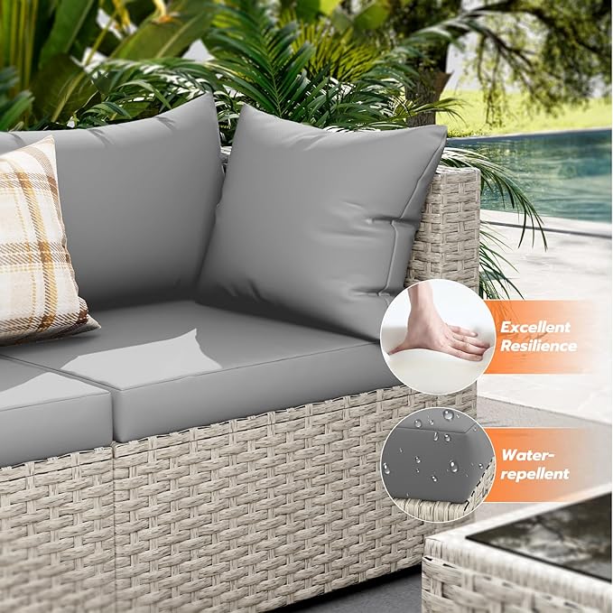 UDPATIO Outdoor Patio Furniture Set, 7-Piece PE Wicker Sectional Sofa with Tea Table, Outdoor Conversation Set for Patio, Garden, Backyard Grey