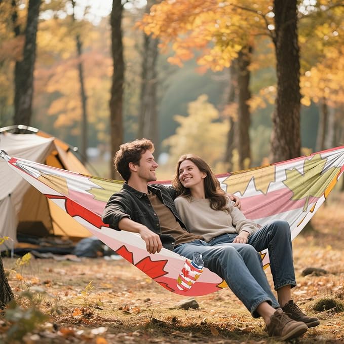 Red White Striped Maple Leaves 330lb Capacity Hammocks for Camping with Tree Straps Fabric Hammock for Outside Camping Essentials capas para la Lluvia