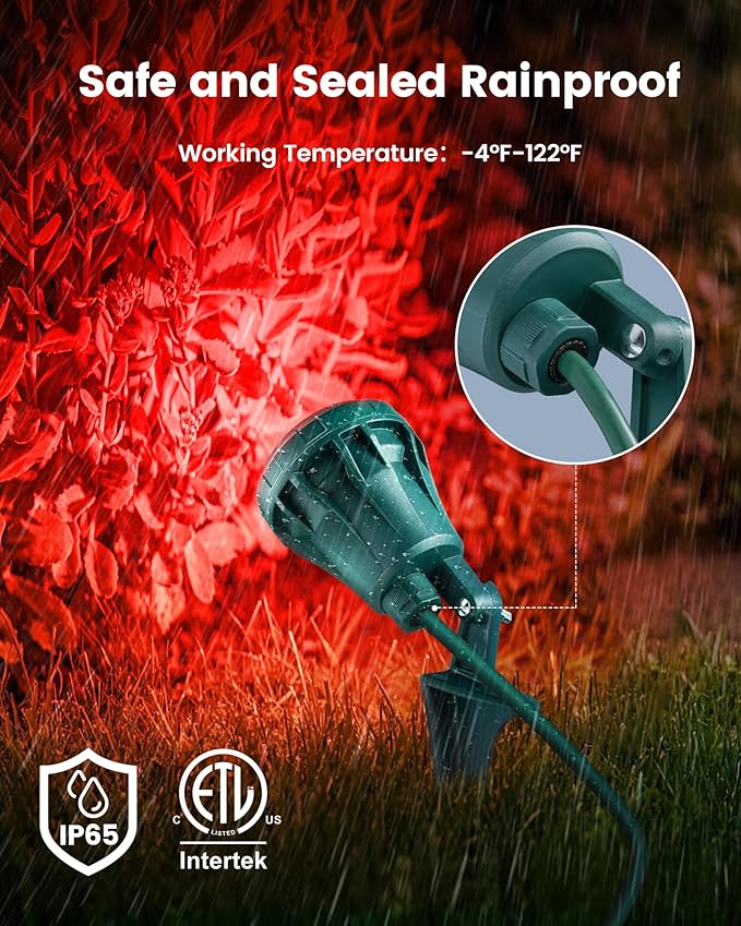SURAIELEC 2-Pack Christmas Spot Lights Outdoor, 800 LM Waterproof LED Stake Light with 4 Color Lenses (Red, Green, Blue, Yellow), 4000K Landscape Light for Yard, House, 5FT Extension Cord, ETL Listed