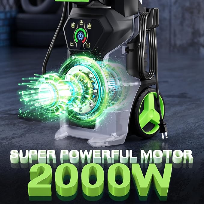 Fenbeli 𝟓𝟎𝟎𝟎𝐏𝐒𝐈 𝐏𝐫𝐞𝐬𝐬𝐮𝐫𝐞 𝐖𝐚𝐬𝐡𝐞𝐫 Portable Washer Cleaner with 4 Quick Connect Nozzles for Car Driveway Patio Fence (Green)