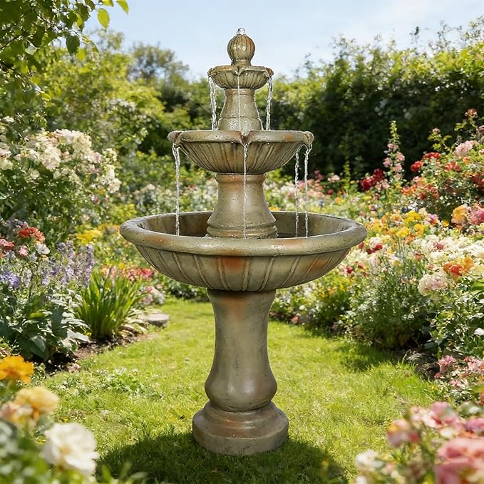 Naturefalls 51.5" Water Fountain Outdoor - Large Waterfall Fountain Outside, 3-Tiers Cascading, Fiber Reinforced Concrete, Indoor and Outdoor Fountain for Garden, Patio, Backyard, Lawn, Yard Decor