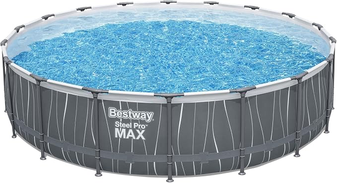 Bestway Steel Pro MAX 18' x 48" Above Ground Pool, Round Metal Frame Outdoor Swimming Pool Set with LED Light, Filter Pump, Ladder, & Cover, Dark Gray