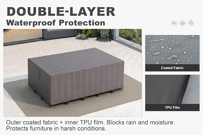 PURPLE LEAF 7-piece Outdoor Dining Set with Waterproof Furniture Cover Aluminum Luxury Patio Furniture Table and Chairs Set with Removable Thick Cushion for Small Backyard Garden Porch Deck, Bronze