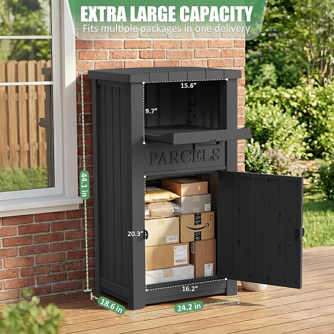 Large Package Delivery Boxes for Outside Waterproof Parcel Drop Storage Box UV Resistant Resin Lockable Secure for Outdoor Porch Patio (Black)