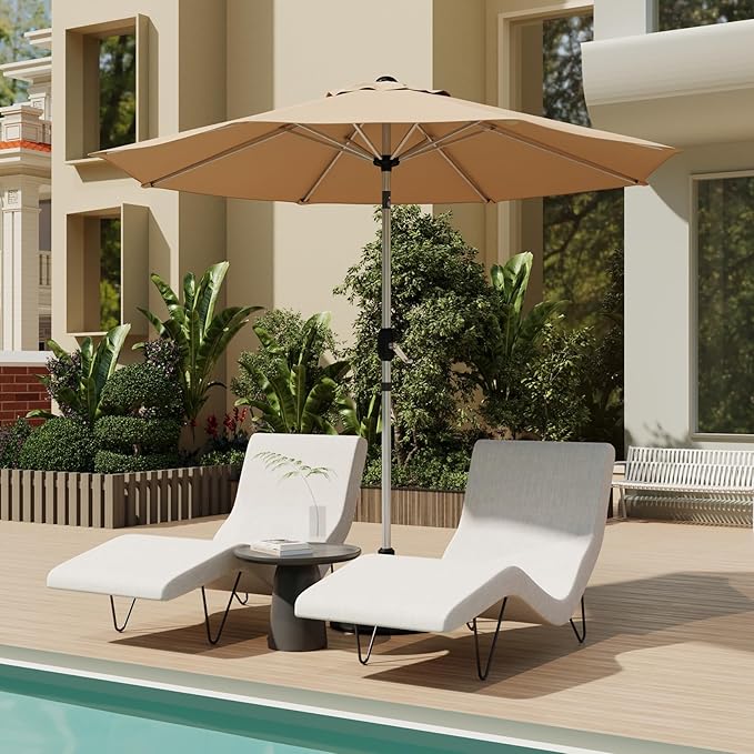 10FT Aluminum Outdoor Patio Umbrella, Fade-Resistant Market Umbrella with Push Button Tilt Function, 8 Sturdy All-Aluminum Ribs for Gardens, Patios, Backyards & Pools