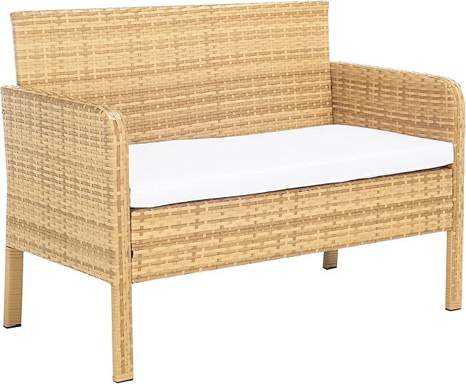 SAFAVIEH Outdoor Collection Aboka Natural/White Cushion 4-Piece Conversation Patio Set PAT7505D