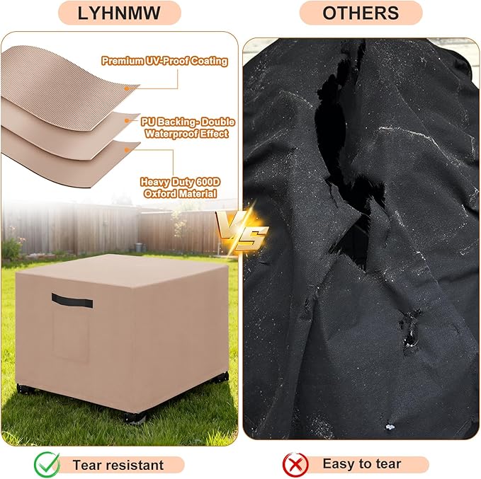 LYHNMW Outdoor Patio Ottoman Cover, 2PCS 20" L x 20" W x 18" H Waterproof Patio Ottoman Cover, 600D Heavy Duty Patio Furniture Cover with Padded Handles (Khaki)