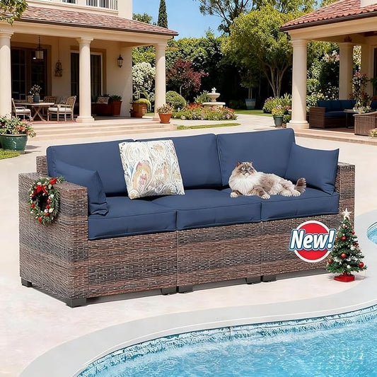 YLGJ&TIDY Outdoor Patio Furniture Set, 3-Seat Patio Sofa, All-Weather PE Rattan Sectional Conversation Set, Waterproof Couch w/Thick Cushions, Deep Seat, High Backrest for Backyard, Poolside, Porch