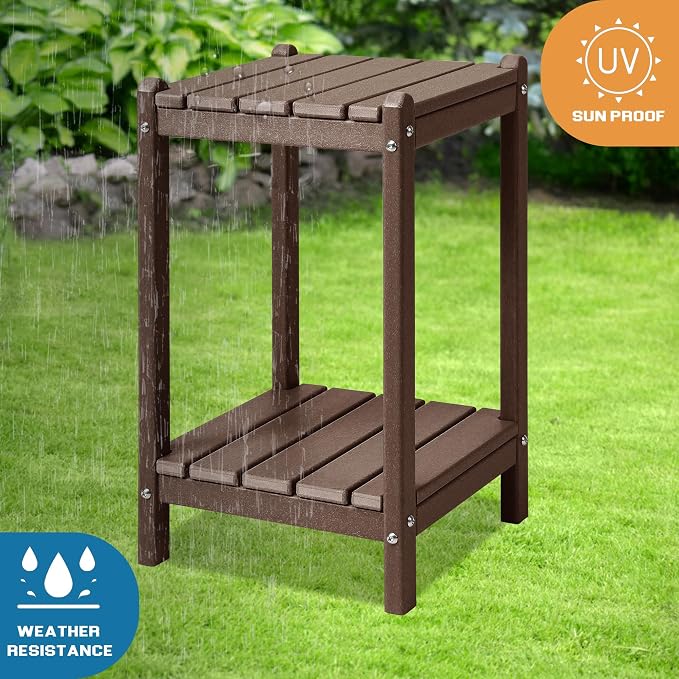 LZRS 24" Double Adirondack Outdoor Side Table, Pool Composite Patio Table,HDPE End Tables for Backyard,Pool, Indoor Companion, Easy Maintenance & Weather Resistant(Brown)