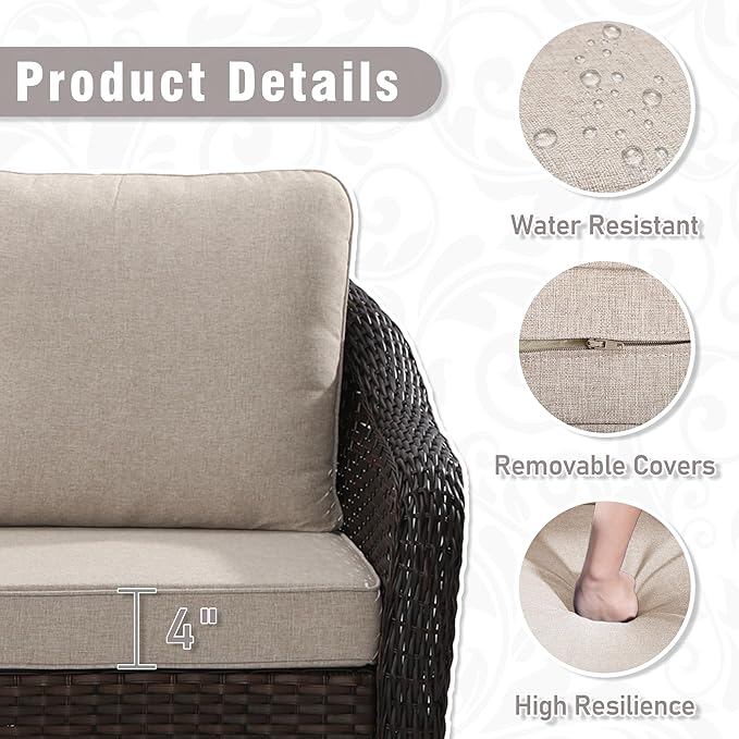 3 Piece Patio Wicker Bistro Set, 2 All-Weather Use Outdoor Wicker Chairs with PE Rattan Side Table,Ideal for Porch, Backyard, Balcony, Poolside, Beige