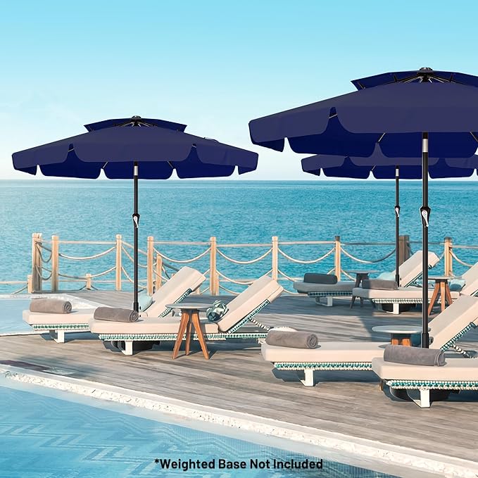 AreShark 9ft 2-Tier Patio Umbrella with Valance - Outdoor Umbrella Waterproof UV Protection, Market Table Umbrella w/Push Button Tilt&Crank for Pool, Porch, Garden(Navy)