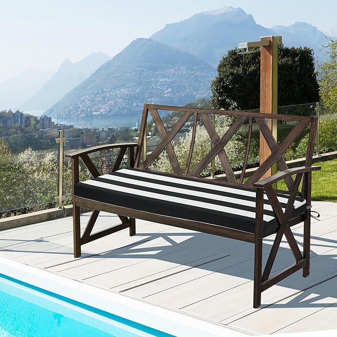 FUNHOME Outdoor Cushion Covers,48" x 18" x 3", No Insert! Patio Cushion Covers Replacement for Outdoor Furniture,Water Resistant Patio Bench Loveseat Covers 1 Pack, Black White Stripe(Covers ONLY)