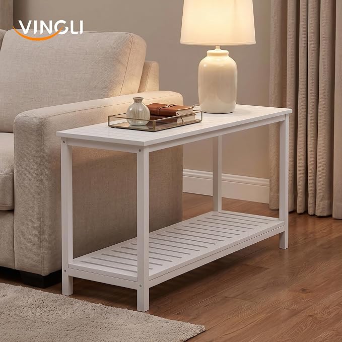 VINGLI 49in Solid Wood Outdoor Console Table, 2-Tier Patio Buffet Bar Table, Multi-Functional Storage Sideboard for Garden, Porch, Balcony (White)