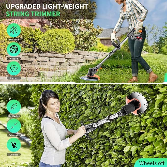 Battery Operated Weed Eater, 21v/2ah Electric Wacker Weed,2.0Ah Li-Ion Battery Rechargeable Wacker Weed Cordless