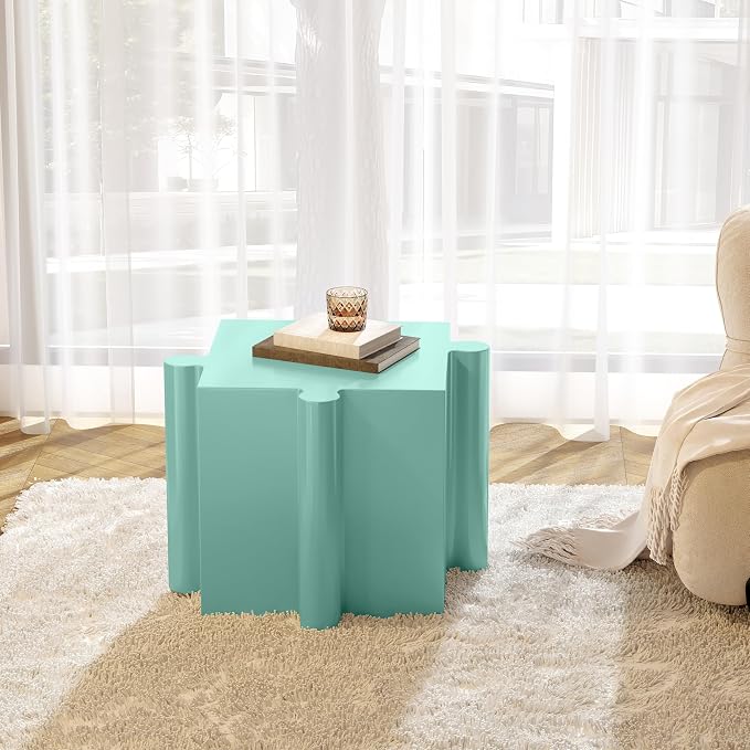 Christopher Knight Home Daton 3 Piece Interlocking Outdoor Side Table Set, Modular Lightweight Concrete Coffee Table, Convertible MGO End Table for Indoor&Outdoor, Creative Set Up, Mint Green