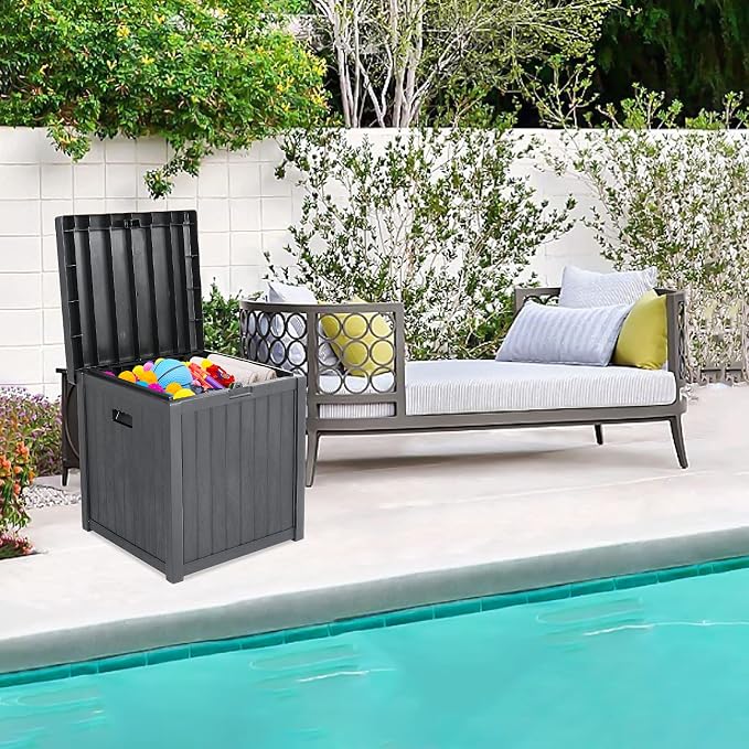 Bonnlo Medium Deck Box Organization, Resin Storage Box, for Patio Furniture or Tools, Lockable, for Garden, Pool, Yard, Porch and Balcony, 51 Gallon, Grey