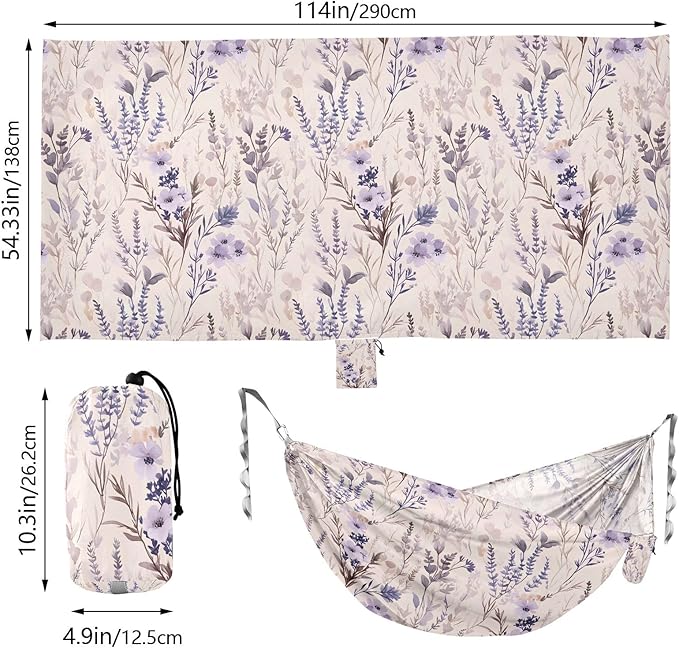 Camping Hammock Outdoor Hammocks for Outside Lavender Flowers Pastel Beach Trees Portable Lightweight with Pockets Tree Straps Indoor