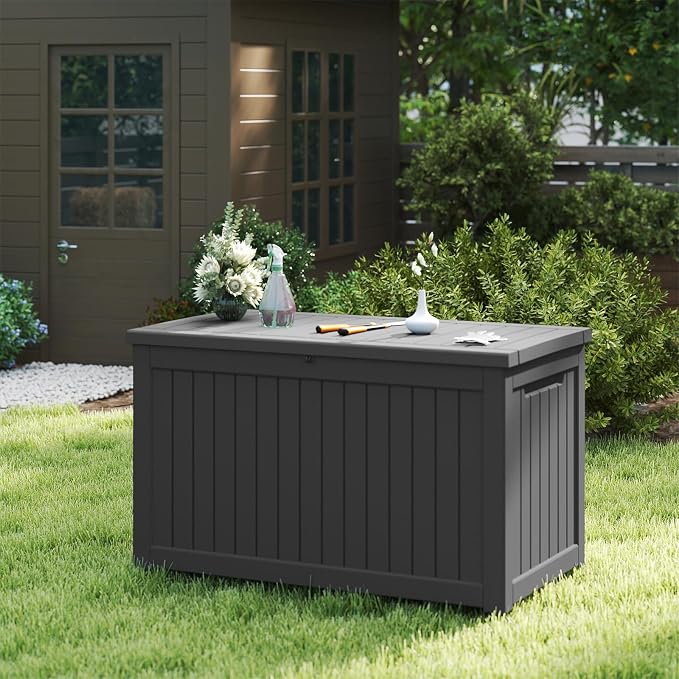 FEFLO 230 Gallon Outdoor Storage Box, Waterproof & Dustproof Resin Deck Box | with UV-Resistant & Lockable Lid, Heavy-Duty Weatherproof Outside Storage Box for Garden Tools, Pool Accessories, Toy