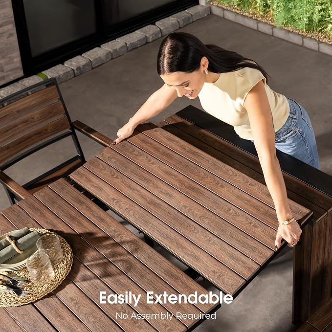 Transformer Table - Extendable Outdoor Dining Set up to 12, Expandable Patio Table, Expandable Patio Table, Weather-Resistant Wooden Outdoor Furniture, Dark Walnut, Brown (Table Only)