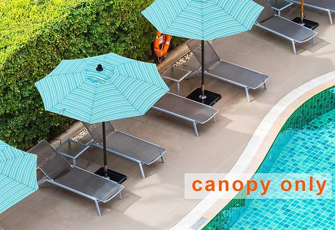 MASTERCANOPY Patio Umbrella 9ft Replacement Top for 8 Ribs-Turquoise Stripe Canopy Only