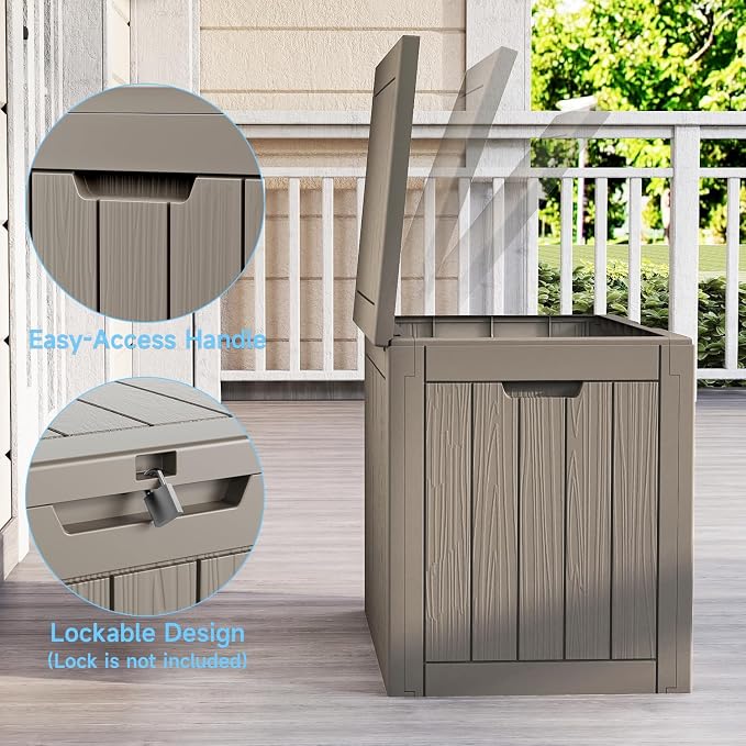 Pepe Tee Waterproof Resin Deck Box, Outdoor Storage Bin with Slatted Texture, All-Weather Patio Side Table & Garden Organizer, Coffee
