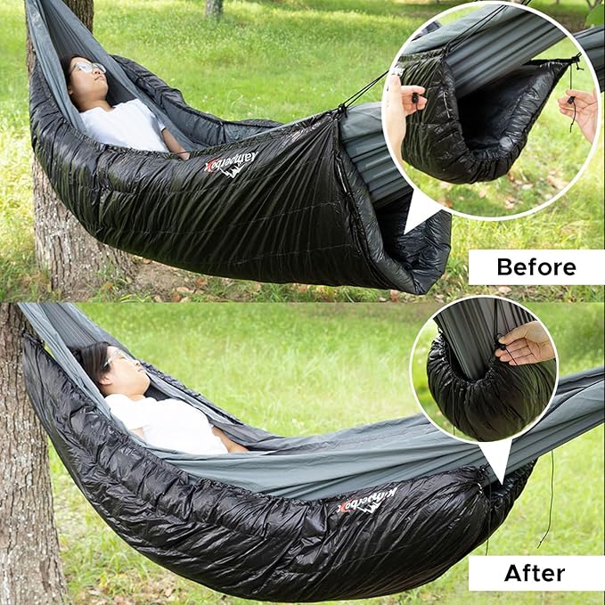 Camping Hammock Duvet with Duck Down Fill, All Weather Windproof Underquilt for Backpacking and Hiking, Lightweight Hybrid Sleeping Gear for Outdoor Adventures (Black)
