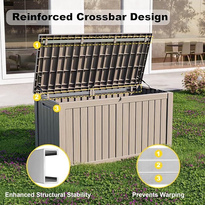 Large Outdoor Storage Box Waterproof, UV Resistant Resin Deck Box for Patio Furniture,Garden Tools,Cushions (Grey, 180 Gallon)