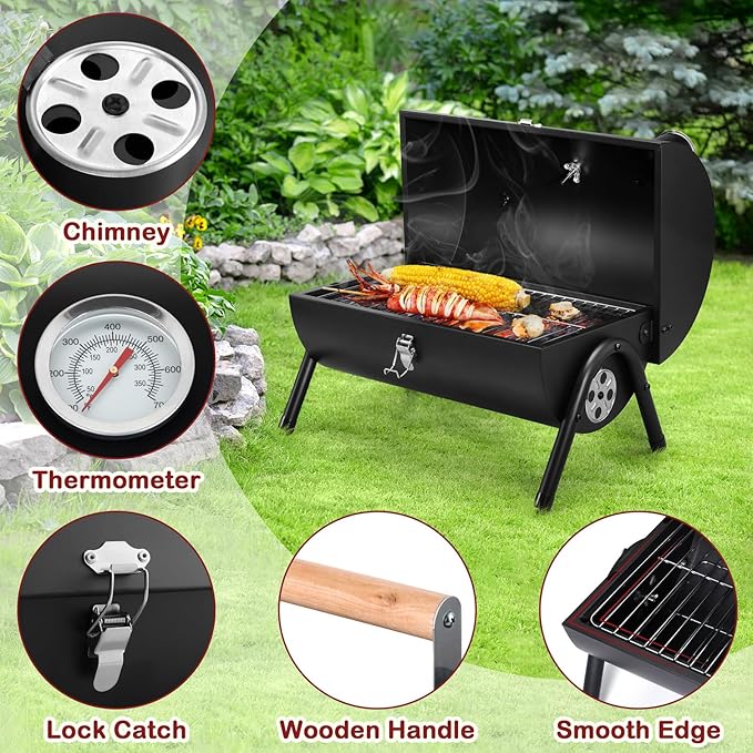 Portable Charcoal Grill Set of 12, Leonyo Tabletop Charcoal Grills, Compact Small BBQ Grill with Griddle Accessories for Outdoor Camping, Patio, Backyard, Beach, RV Traveling