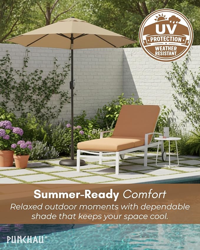 6 Ft Outdoor Patio Umbrella, Easy Open/Close Crank and Push Button Tilt Adjustment, 6 Foot, Small Patio Sand Market Umbrellas for Outdoor