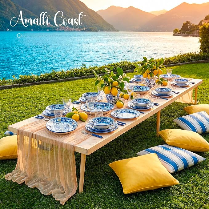 Novabright 12 Person 80 x 30 Inches Boho Table Low Folding Picnic Table Beach Portable Low Wood Floor Event Foldable Garden Wedding Party Camping Picnic with Runner Set(Natural Wood)