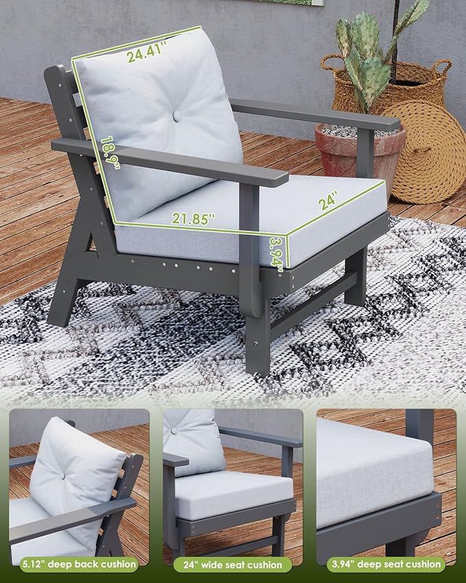 GREENVINES Outdoor-Couch | HDPE Plastic | Patio Sectional Conversation Set | All Weather Couches | Sofa with Detachable Armrests | for Porch Deck Lawn | Gray Frame Light Gray Cushion