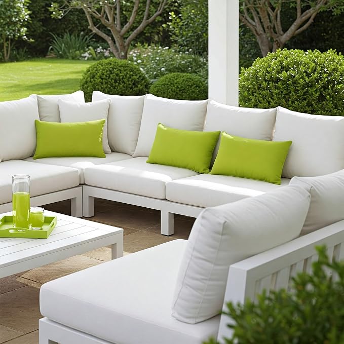RSH DECOR: Lumbar Throw Pillows Set of 2 | 20” x 12" | All-Weather Spun Fabric | Water and Fade-Resistant | Outdoor Support Pillows for Patio Furniture | Kiwi Green