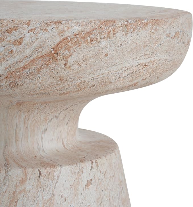 Outdoor Side Table Faux Marble End Table Faux Stone Side Tables Travertine Small Coffee Tables for Indoor Outdoor, Garden Stool Plant Stand for Porch, Backyard Patio, 17.75*17.75*20.5-Hourglass,Beige