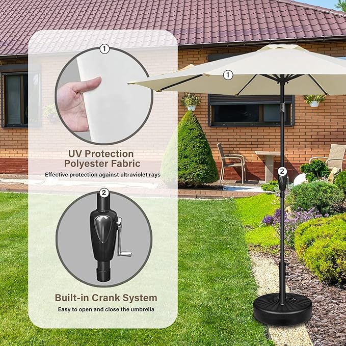 YSSOA 2 Pack 7.5' Patio Umbrella Outdoor Table Market Yard Umbrella with 6 Sturdy Ribs, Beige